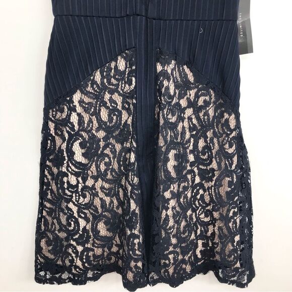 The Limited Navy Blue Lace Panel Rib Stretch Cream Lined Sleeveless Dress NEW - Picture 8 of 16